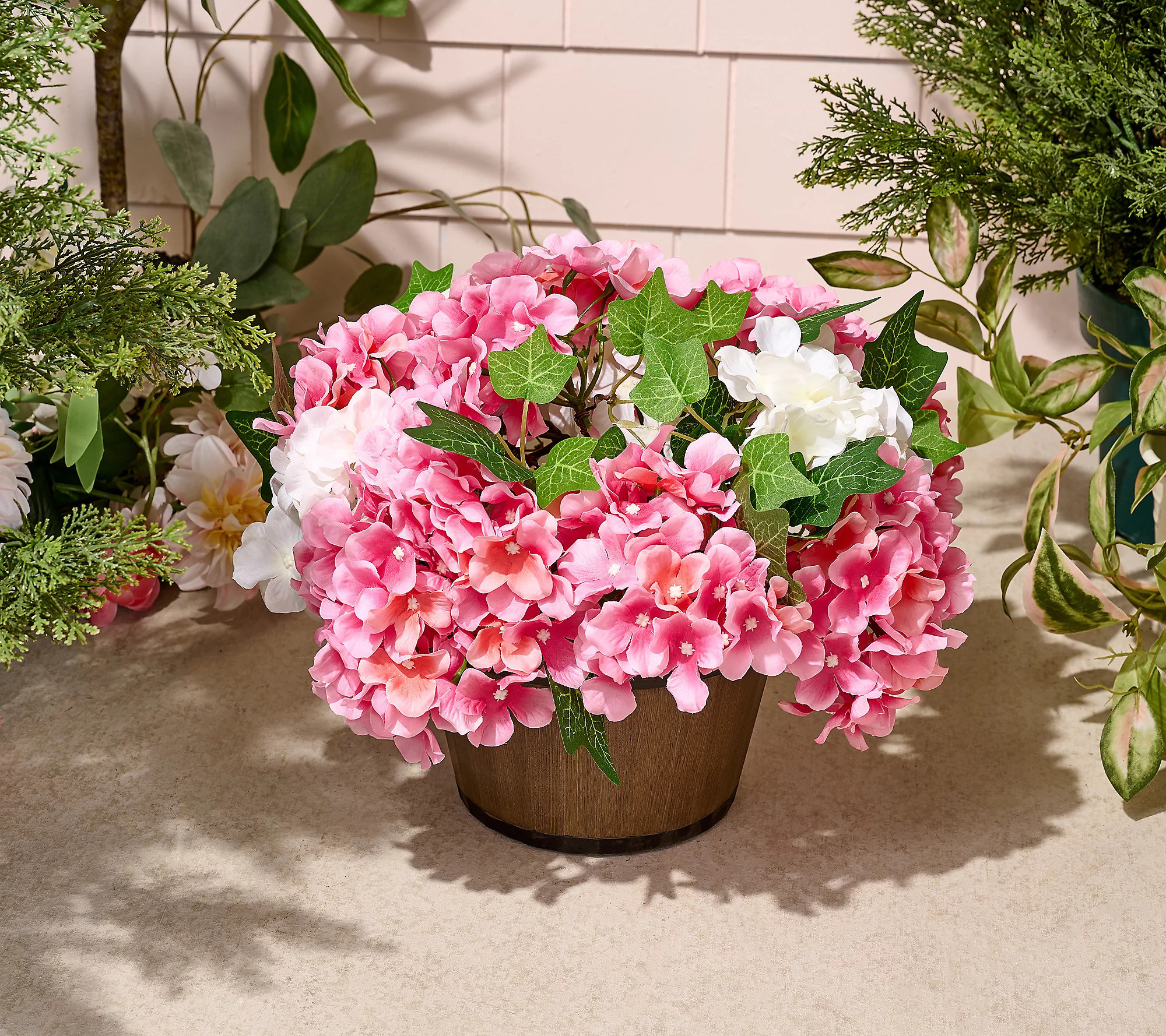 Wicker Park 16"" Faux Hydrangea Arrangement in Planter | QVC