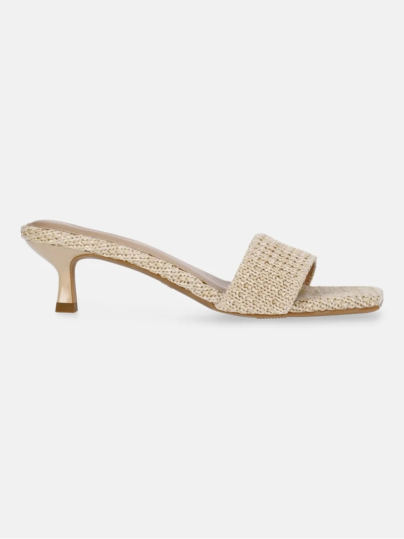 Time and Tru Women's Raffia Kitten Heel Sandals | Walmart (US)