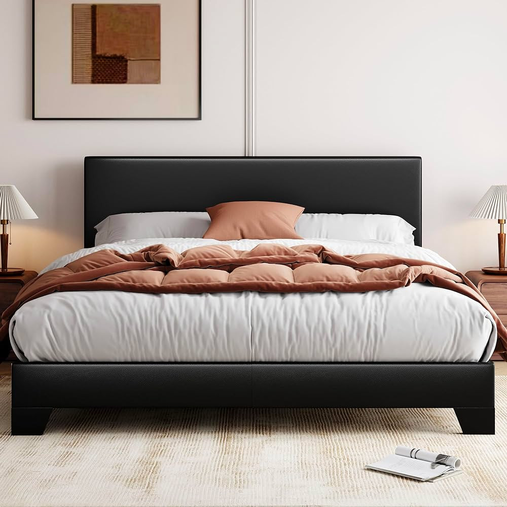 Allewie King Size Bed Frame with Adjustable Headboard, Faux Leather Platform Bed with Wood Slats,... | Amazon (US)