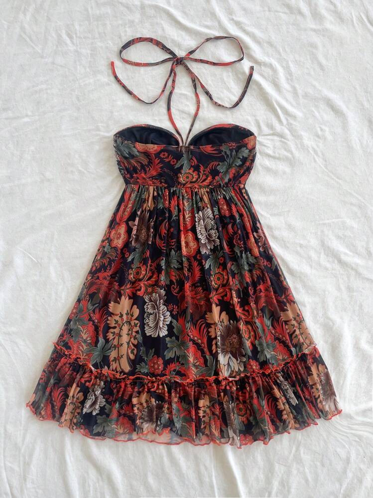 Soleia Women's Holiday Hippie Music Festival Floral Print Ruffle Hem Comfortable A-Line Casual Dress | SHEIN