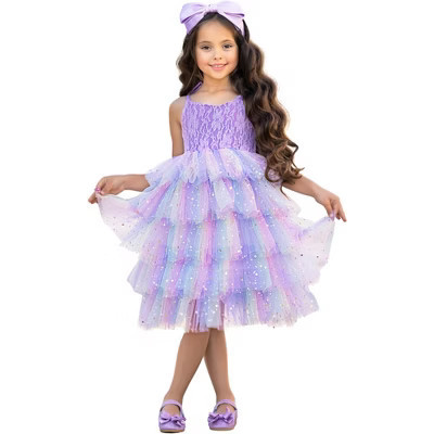 Springtime Fairy Lace and Stars Tiered Tutu Dress Mia Belle Girls, Multicolor, 6-6X | Target