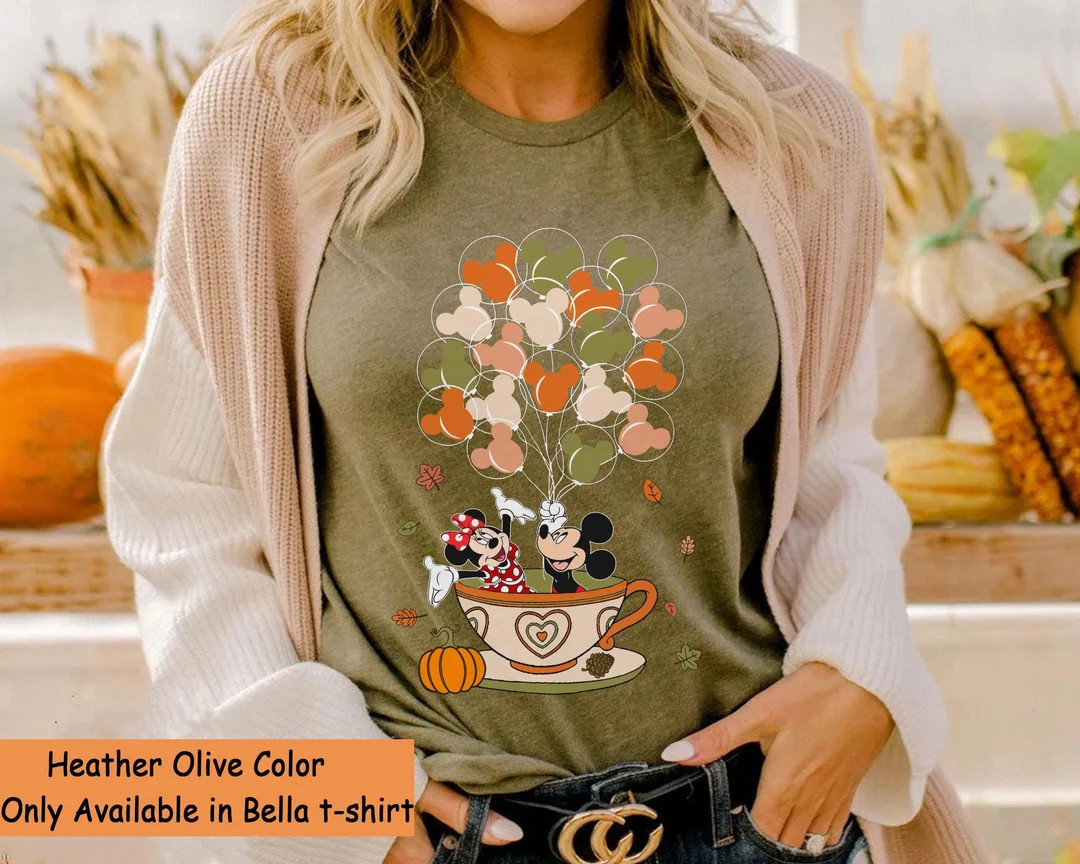 Mickey and Minnie With Fall Color Balloon Tea Cup Shirt / - Etsy | Etsy (US)