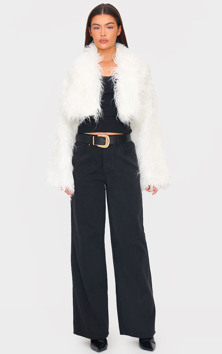 White Shaggy Faux Fur Cropped Coat | PrettyLittleThing CAN