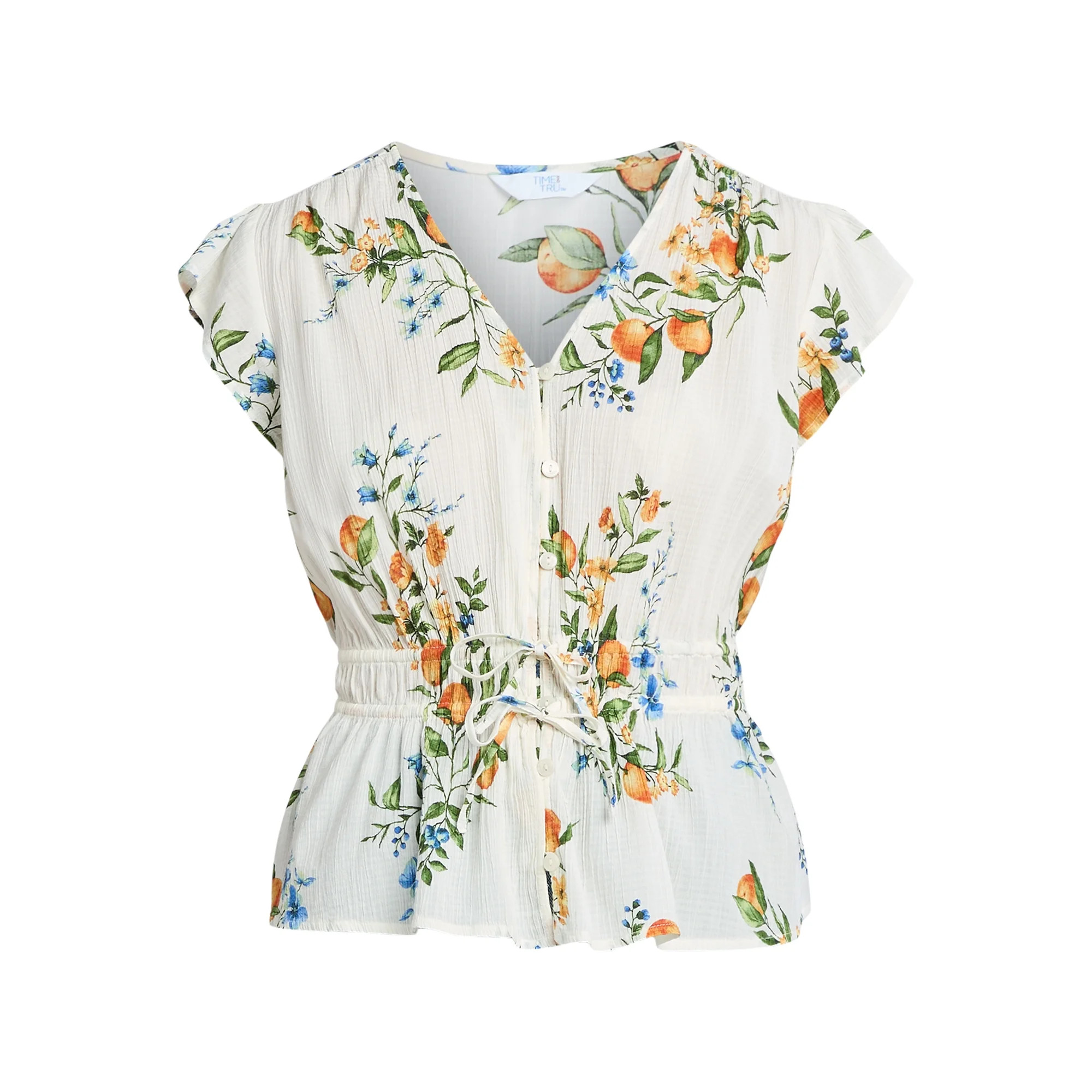 Time And Tru Women's Peplum Top with Flutter Sleeves, Sizes XS-XXXL | Walmart (US)