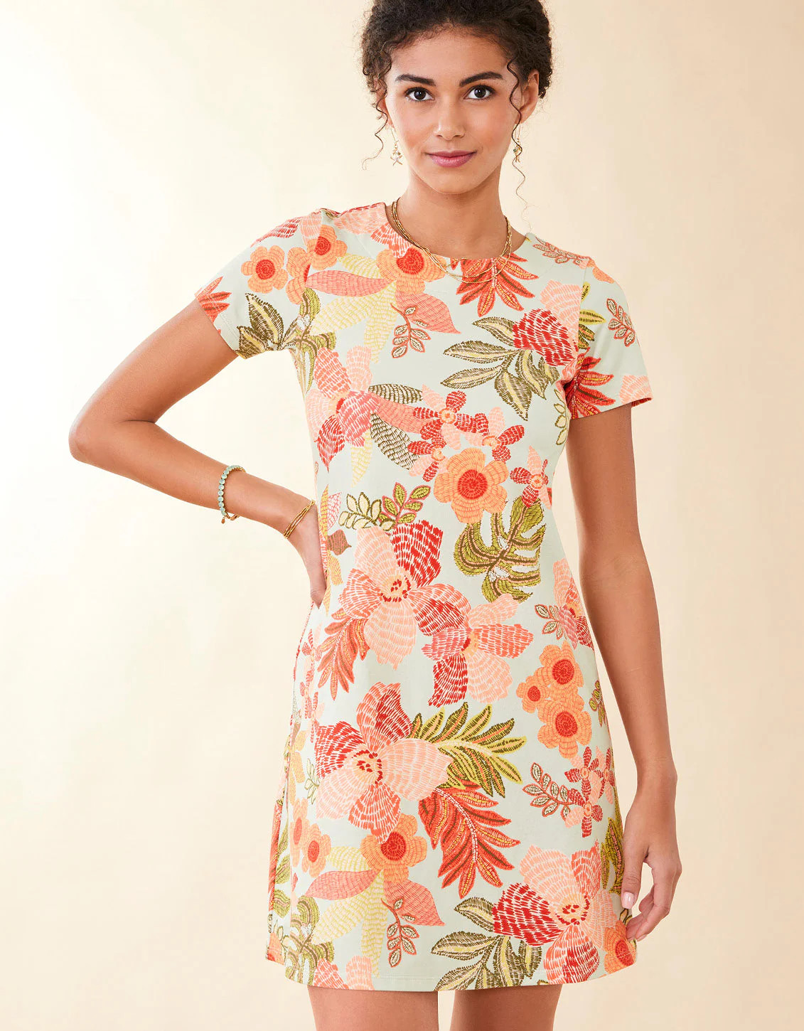 Tahlia Jersey Dress Callawassie Flowers Sea Foam | Spartina 449