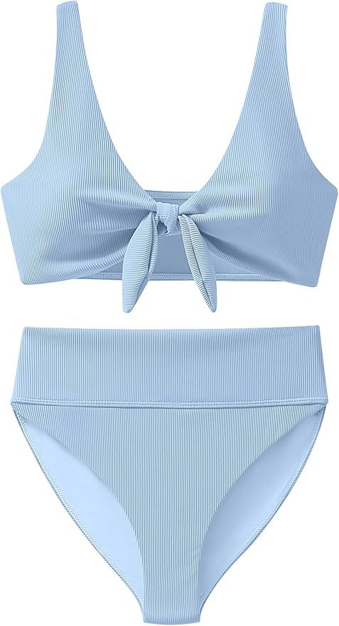 ANRABESS Bikini Sets for Women Summer High Waisted 2 Piece Bathing Suit Ribbed Tie Knot Swimsuit ... | Amazon (US)