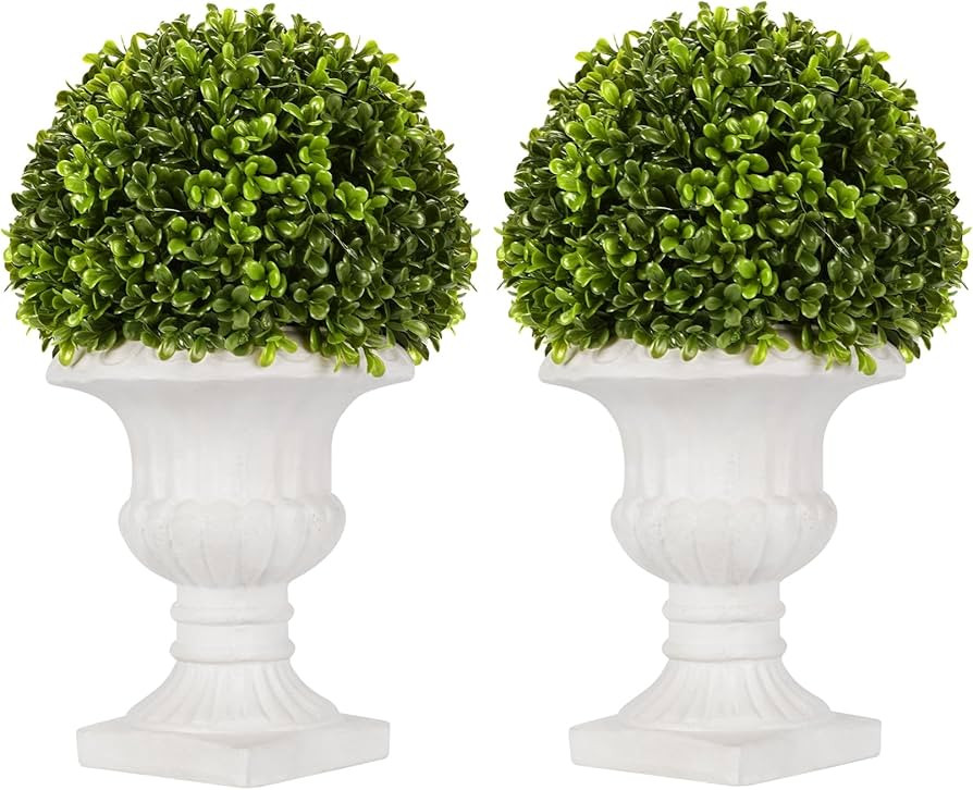 2 Pack Artificial Boxwood Topiary Ball with Lights in Urn Container, 13" Topiary Centerpiece for ... | Amazon (US)