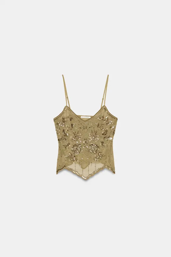 EMBROIDERED STRAPPY TOP | Zara US