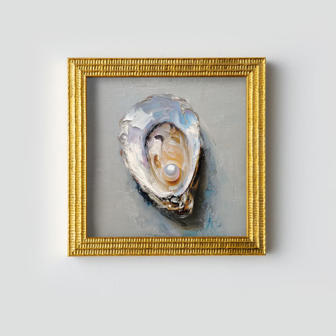 Hand-painted Oyster With Pearl Oil Painting: Living Room Wall Art Decor, Housewarming Gift - Etsy | Etsy (US)