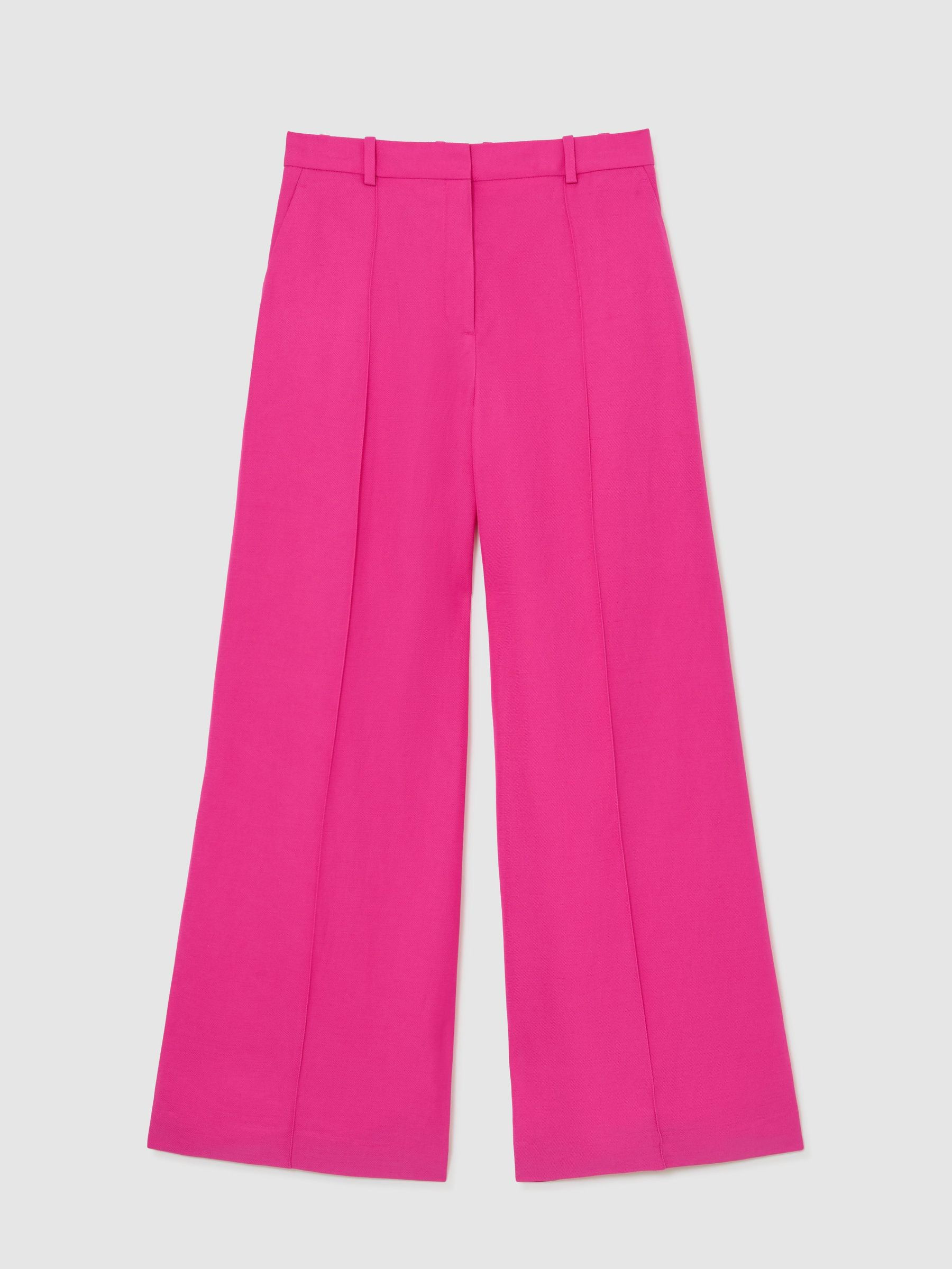 Reiss Wide-Leg Pintuck Trousers with Linen in Pink | REISS | Reiss US