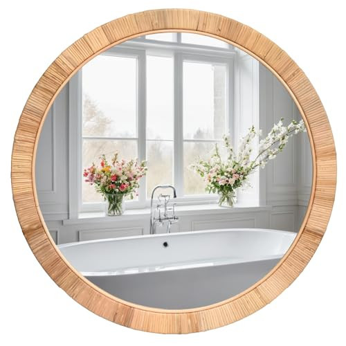 FUIN 25" Boho Chic Round Rattan Mirror - Handmade Wicker Frame - Perfect for Rustic Farmhouse Décor | Amazon (US)