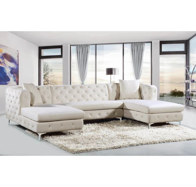 Miranda 127" Wide Velvet Symmetrical Sofa & Chaise | Wayfair North America