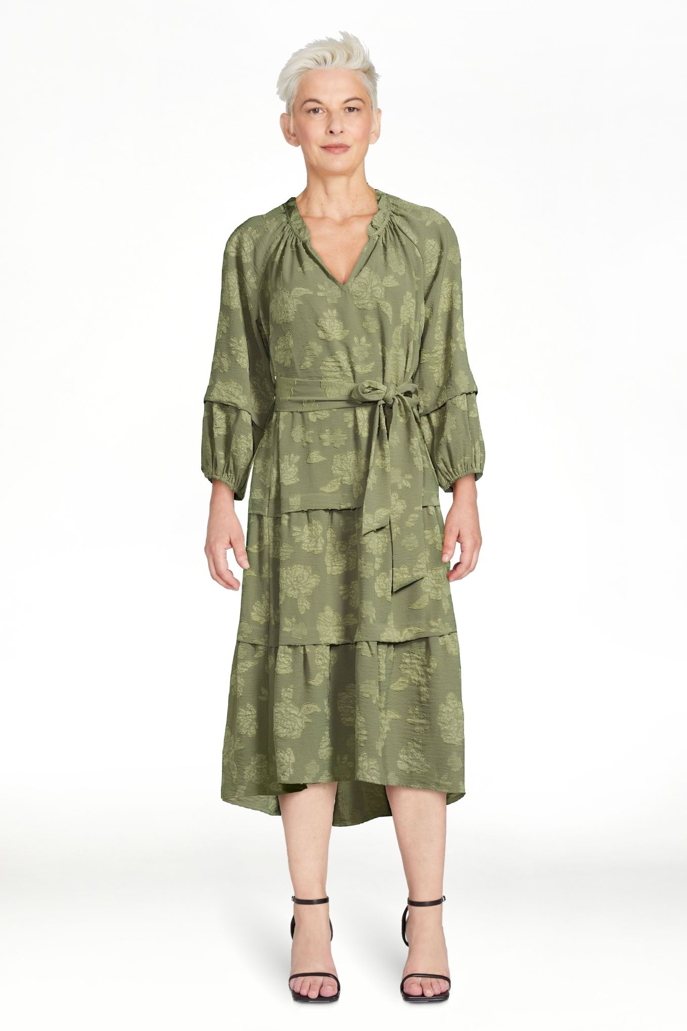The Pioneer Woman 3/4 Sleeve Tiered Ruffle Midi Dress, Women's - Walmart.com | Walmart (US)