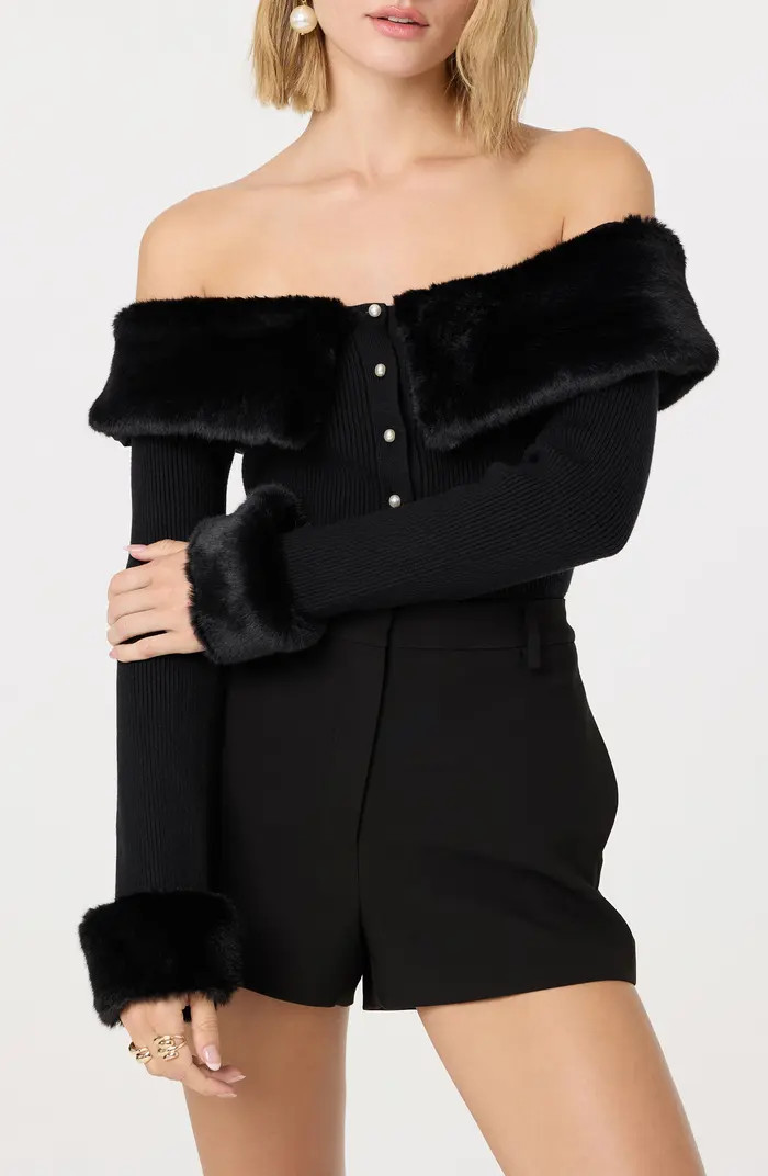 ASTR the Label Tabathia Off the Shoulder Faux Fur Trim Sweater | Nordstrom | Nordstrom