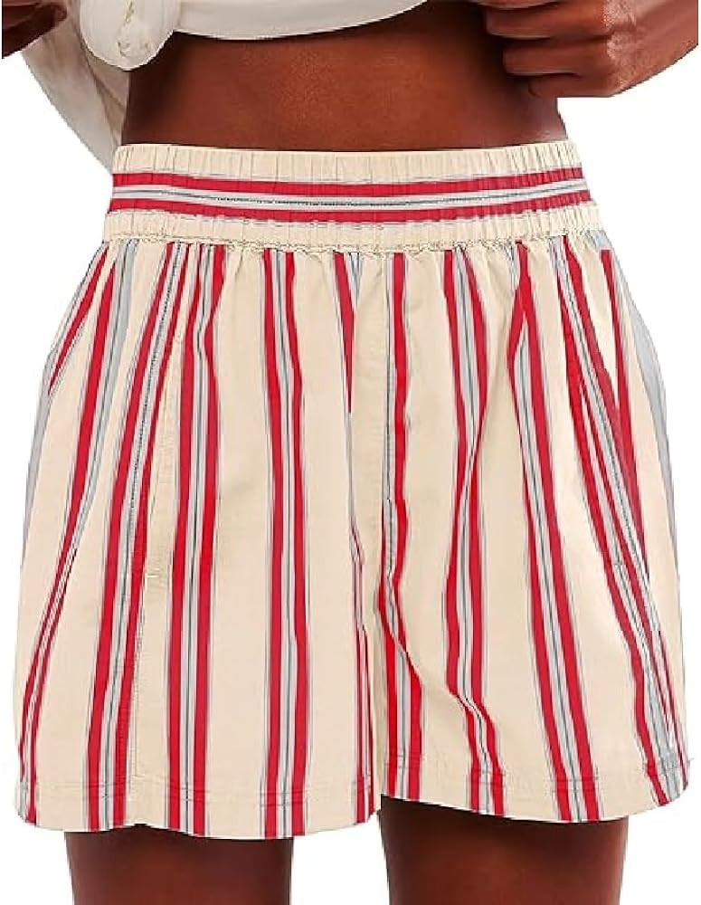Women Cute Boxer Pajamas Shorts Striped High Waist Wide Leg Lounge Shorts Summer Casual Pj Bottom... | Amazon (US)