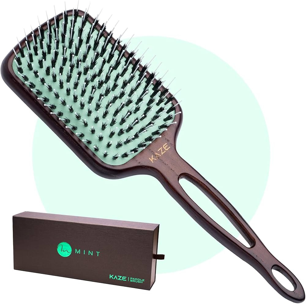 Eco-Friendly Boar Bristle Paddle Hair Brush for Women by MINT | Anti-Breakage Detangling Brush Gr... | Amazon (US)