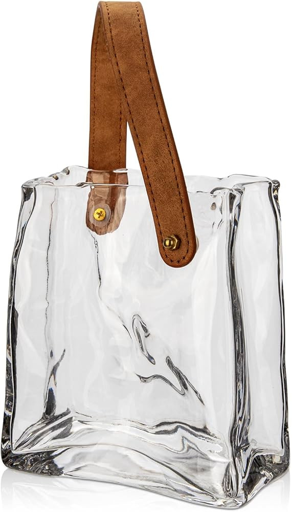 Glass Purse Vase for Flowers Clear Vases for Centerpieces Glass Bag Vase with Leather Handle Smal... | Amazon (US)