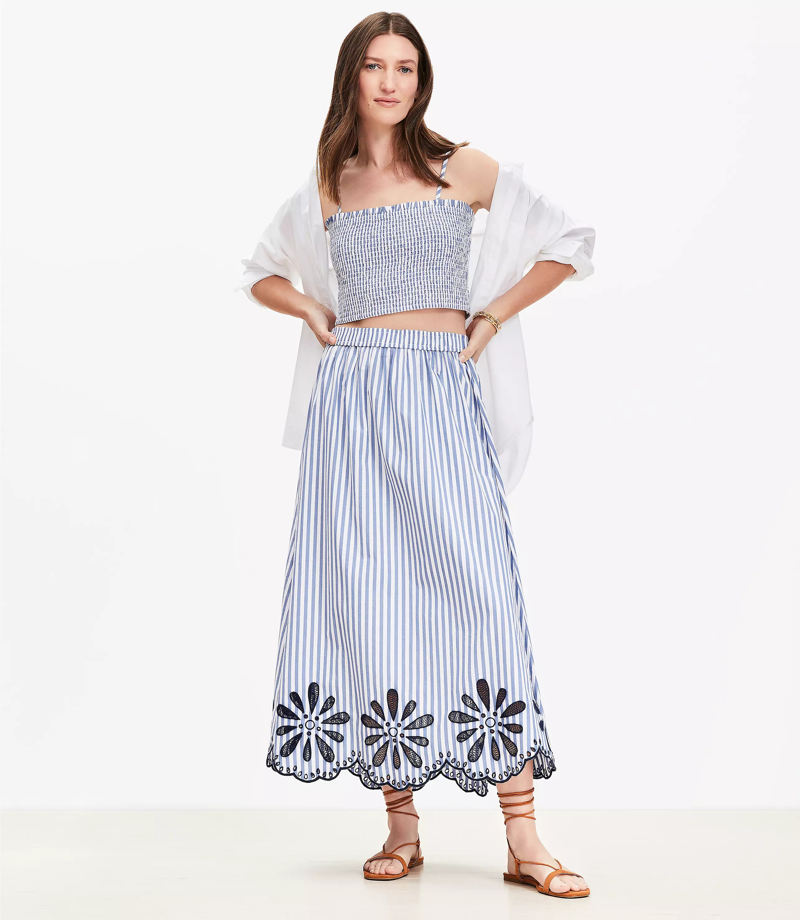 Striped Poplin Smocked Cami | LOFT