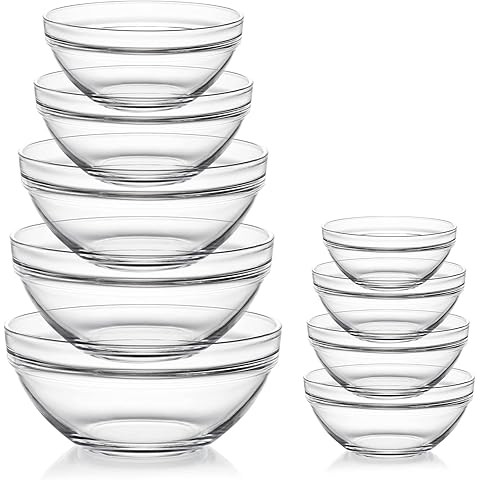 Duralex Made In France Lys Stackable 9-Piece Glass Bowl Set,Clear | Amazon (US)