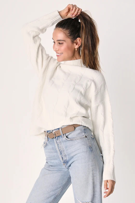 Sweet Snowfall Ivory Cable Knit Pullover Sweater | Lulus (US)