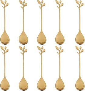 Stainless Steel Gold Leaf Coffee Spoon--AnSaw 10 Pcs Creative Tableware Dessert Spoons, Stirring,... | Amazon (US)