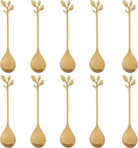 Stainless Steel Gold Leaf Coffee Spoon--AnSaw 10 Pcs Creative Tableware Dessert Spoons, Stirring,... | Amazon (US)