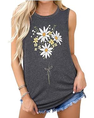 Womens Tank Tops Summer T Shirts Sleeveless Casual Loose Tunic Blouses | Amazon (US)