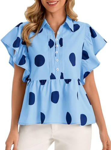 Cicy Bell Womens Polka Dot Babydoll Tops Peplum Ruffle Cap Sleeve Blouses Summer Casual Half Butt... | Amazon (US)
