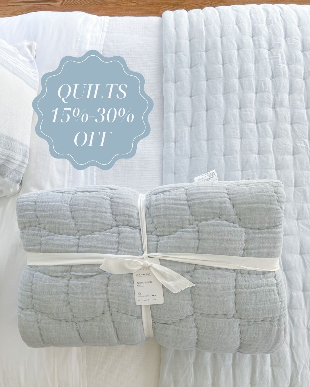 The two blue linen quilts that we have in our home, which are both on SALE!! Both so soft, but this Cloud Linen quilt (in chambray) from Pottery Barn is ultra cozy! We use it as an extra layer at the foot of our primary room bed in the colder months, while I have this Serena & Lily linen quilt (in the sky color) in our guest room. 
------- 
Coastal bedding, serena & lily bedding, pottery barn bedding, linen bedding, coastal quilts, blue quilts, soft quilts, coastal bedroom decor, luxury bedding, quilts on sale, cloud quilt, cotton linen blend quilt, cotton quilt, primary bedroom decor, labor day sales, blue bedding

#LTKSaleAlert #LTKHome