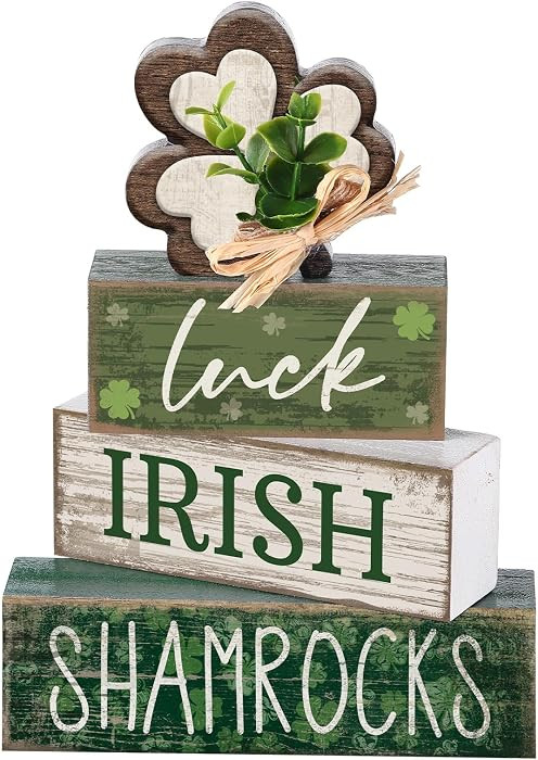 4 Pcs St. Patrick's Day Table Decorations Wooden Shamrocks Green Lucky St. Patrick Tiered Tray De... | Amazon (US)