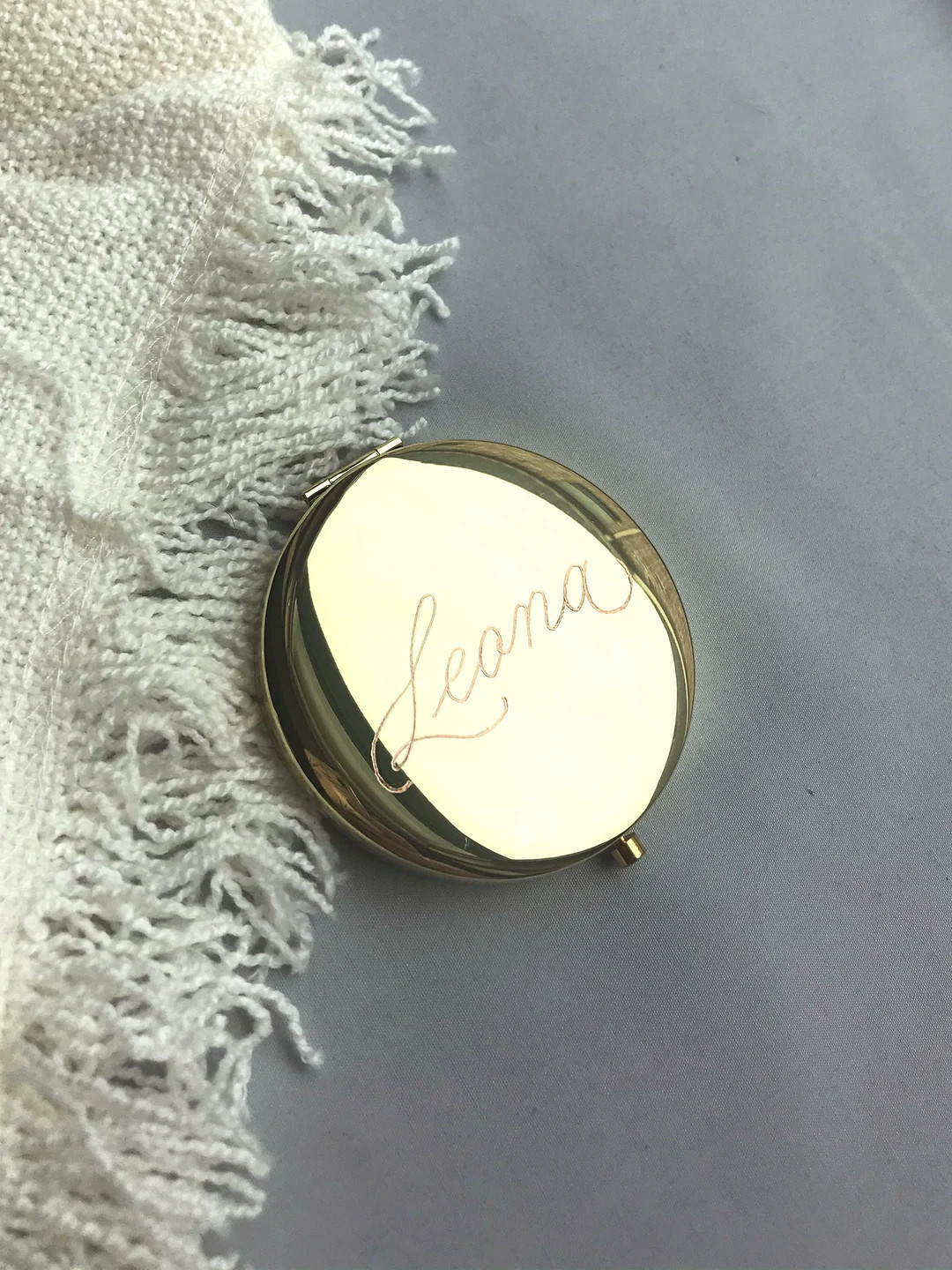 Custom Engraved Gold Calligraphy Mirrored Compact | Compact with Mirror | Custom Compact | Person... | Etsy (US)
