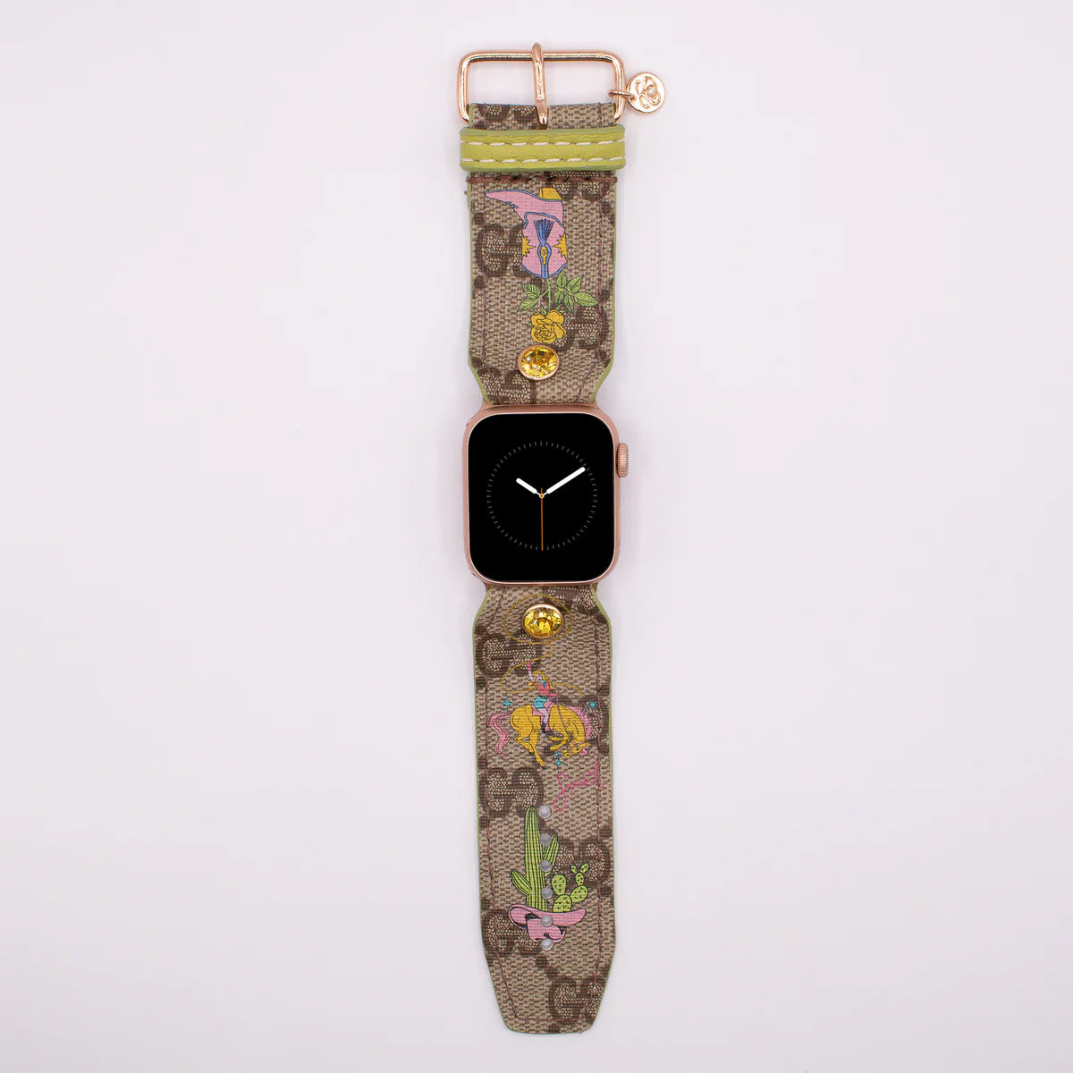 Limited Edition - Retro Cowgirl on Upcycled Brown Webbed GG Watchband | Sparkl