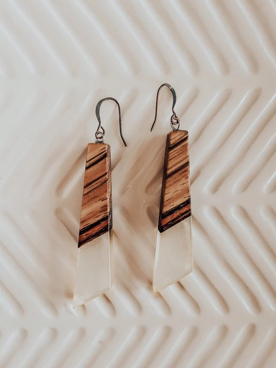 Wood and Resin Sustainable Natural Drop Boho Earrings | Etsy | Etsy (US)
