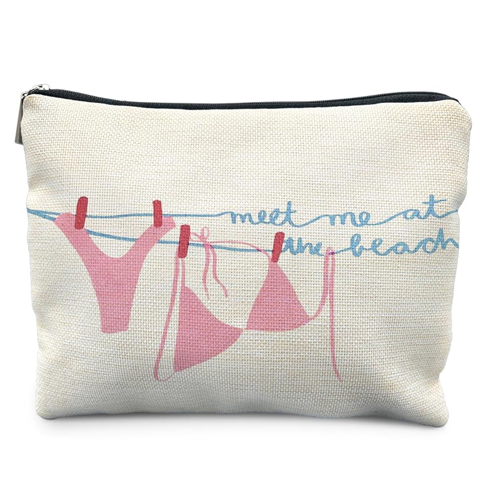 Meet Me at the Beach Makeup Bag, Pink Coastal Cowgirl Cosmetic Bags for Women, Trendy Girly Beach... | Amazon (US)