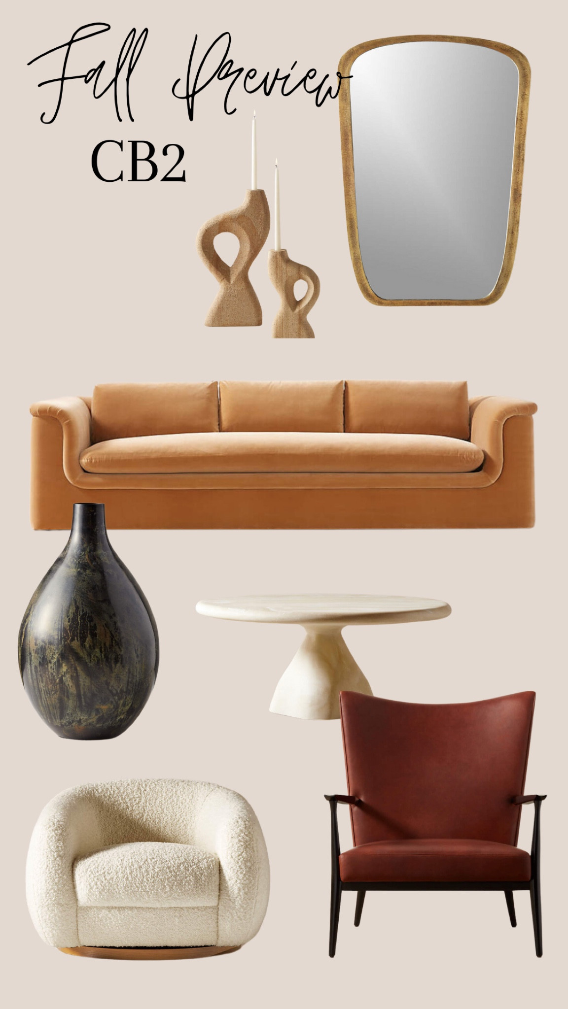 Fall Preview with CB2

Refresh your home decor with the beautiful colors of autumn. These new pieces are fabulous. 

Vases, sofa, couch, accent chairs, candle holders, mirror, neutral home decor, organic modern, coffee table, great room, living room, seasonal decor, 

#LTKSeasonal #LTKhome #LTKFind