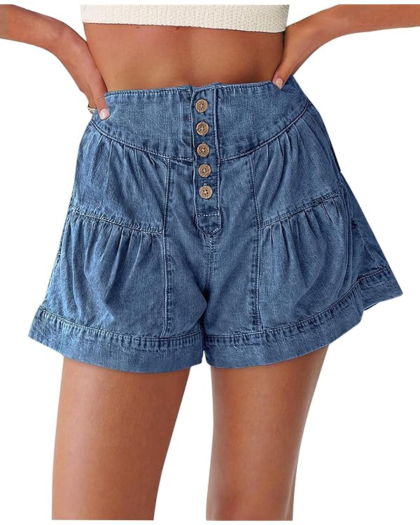 Cicy Bell Womens Summer Flowy Jean Shorts Button Up High Waisted Wide Leg Denim Skort with Pocket... | Amazon (US)