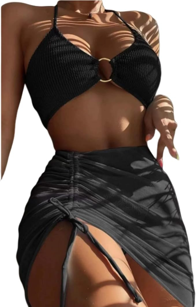 Womens Swim Skirt High Waisted Bikini Sets Tummy Control Swimsuits Summer Beach Bikini Three-Piec... | Amazon (US)