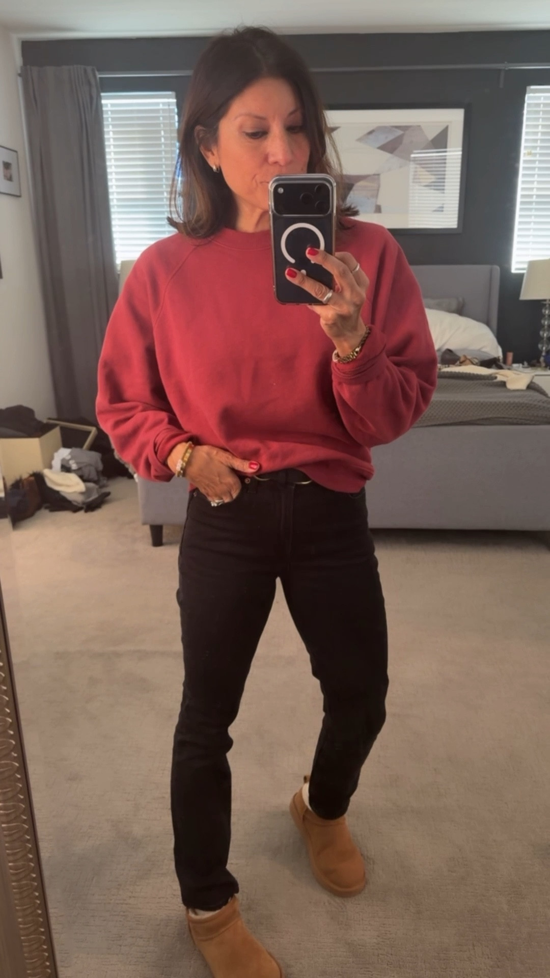 Casual pullover outfit 
Old navy style wearing xs 

Jeans size 25 
Uggs size 7

#LTKSeasonal #LTKootd #LTKOver40