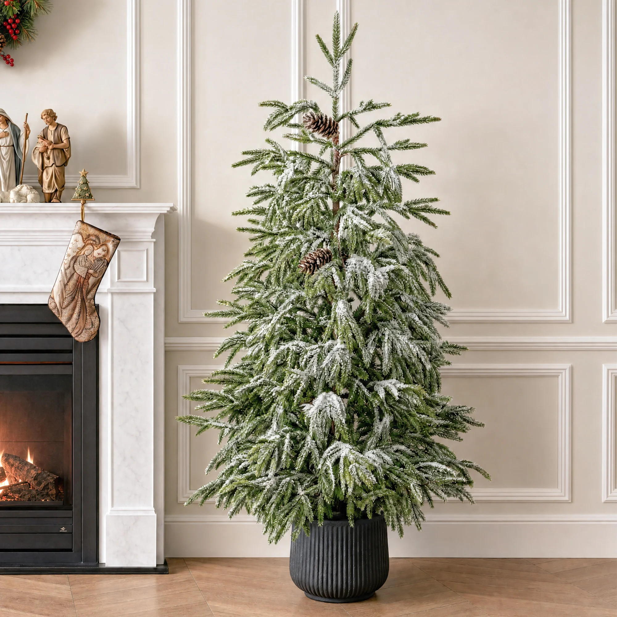 3ft Christmas Artificial Frosted Norfolk Pine Porch Tree with Pinecones | Wayfair North America