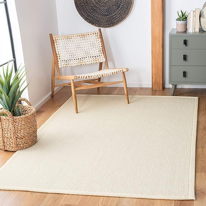 SAFAVIEH Palm Beach Collection Area Rug - 5' x 8', Ivory, Hand-Knotted Sisal & Wool, Ideal for Hi... | Amazon (US)