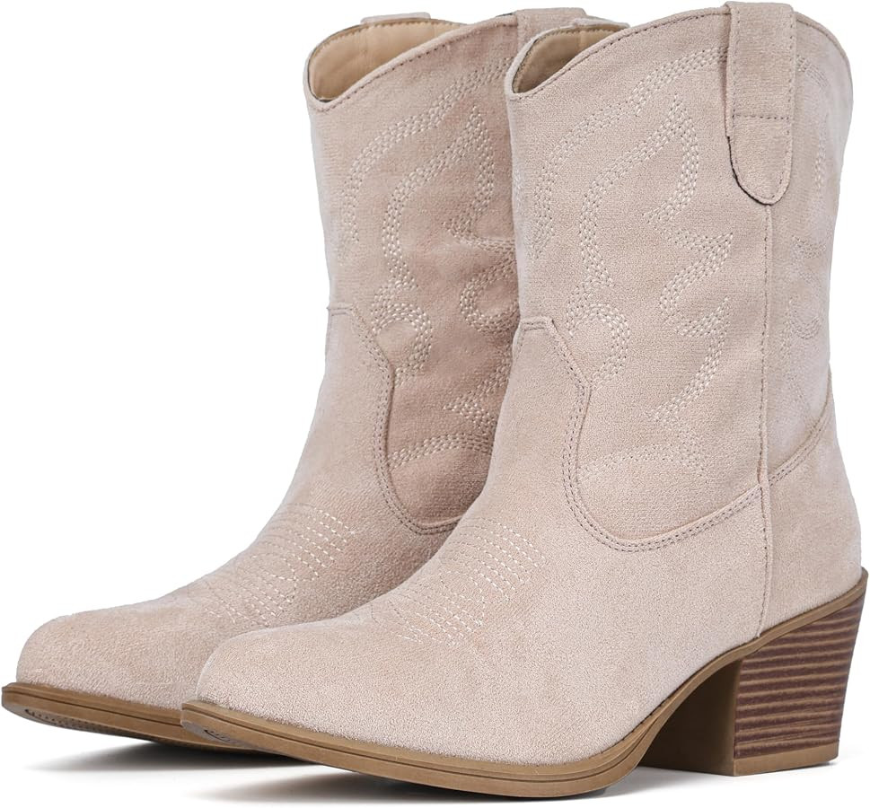 Cowboy Boots for Women Wide Suede Ankle Western Cowgirl Boots | Amazon (US)
