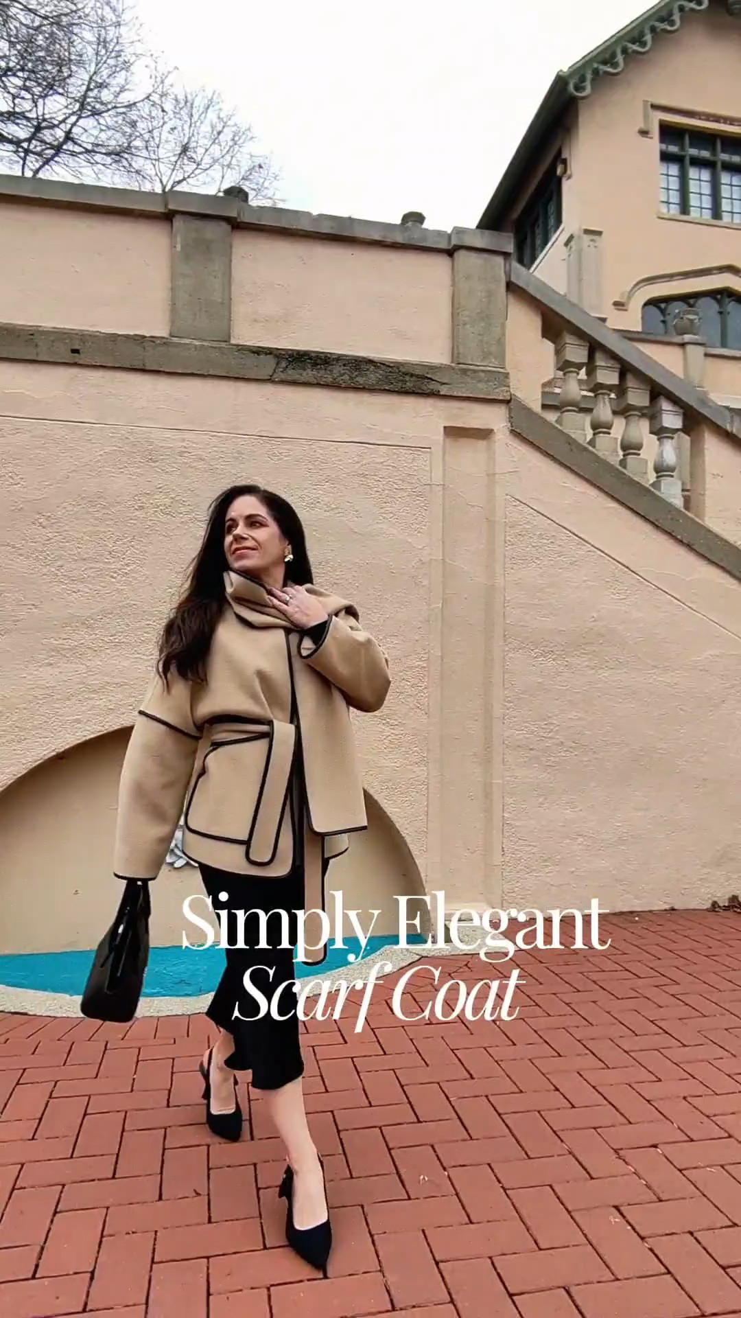 Simple, elegant, versatile! This scarf coat from Fabrique is a merino cashmere blend with beautiful leather trim and functional patch pockets. Wear with the scarf or without. Easy to dress up of down. Outerwear | winter coat | winter outfits | silk midi skirt

