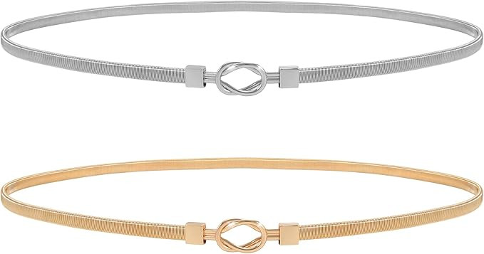 JASGOOD Skinny Metal Waist Belt for Dress Fashion Waistband Elastic Metal Chain Belt | Amazon (US)