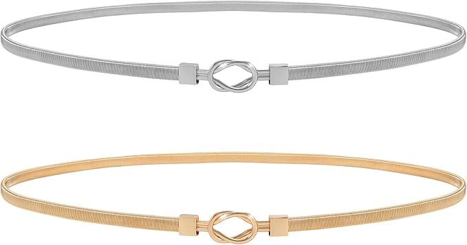 JASGOOD Skinny Metal Waist Belt for Dress Fashion Waistband Elastic Metal Chain Belt | Amazon (US)