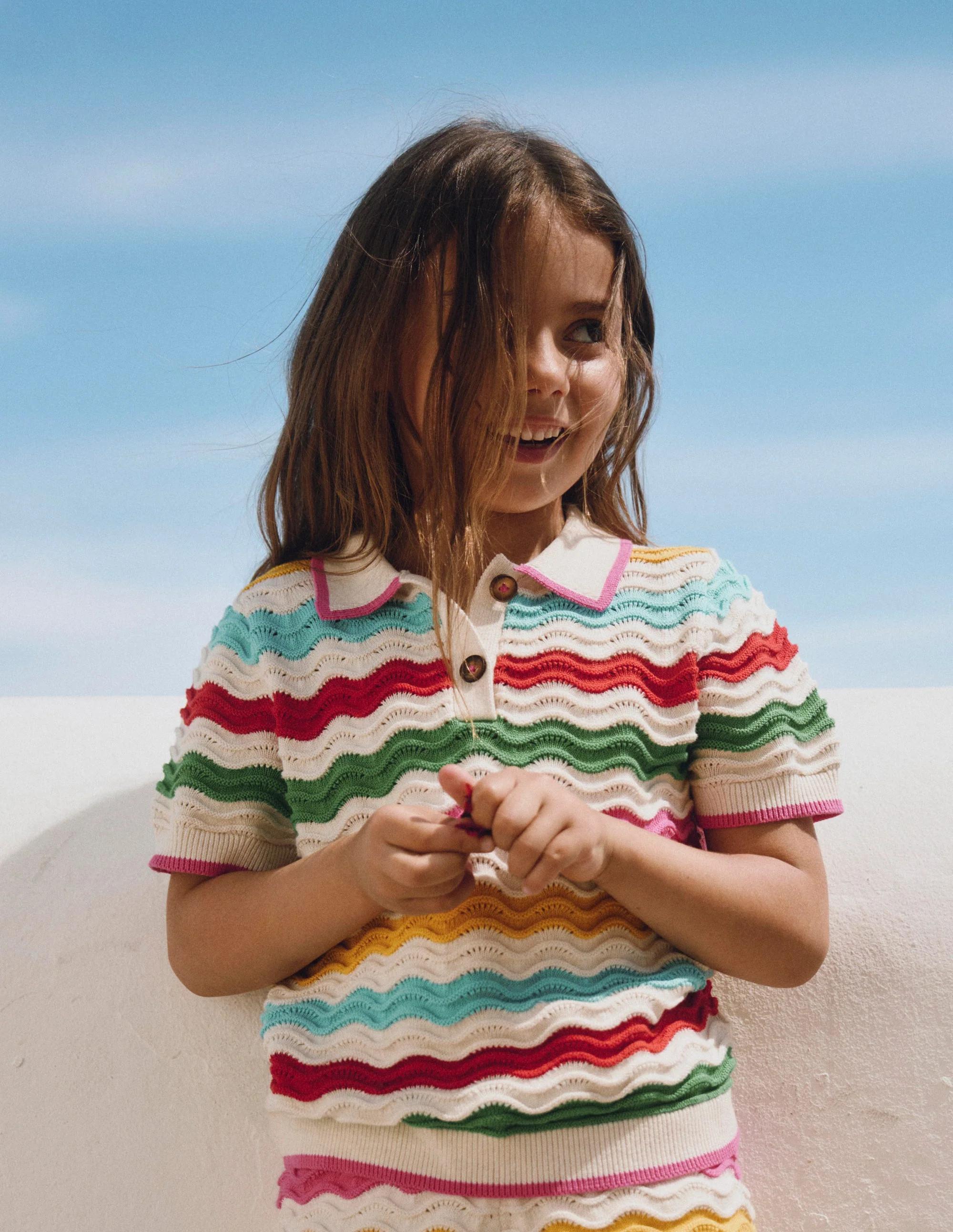 Pointelle Knitted Polo Top-Ecru Marl Multi Wave | Boden (US)