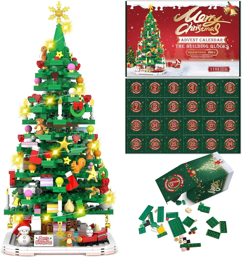 Advent Calendar 2024 Christmas Tree Building Toy Set with LED light, Christmas Countdown Calendar... | Amazon (US)