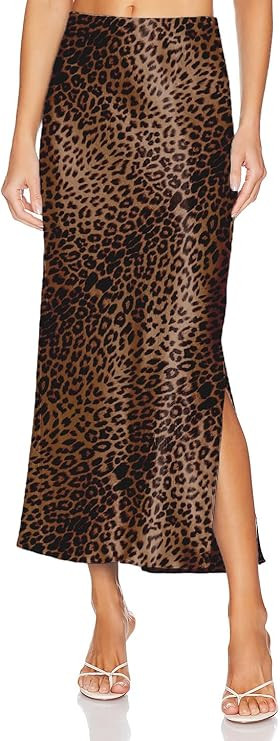 Womens Satin Silk Maxi Slit Skirt Elastic Waistband Maxi Long Satin Slit Skirts for Women | Amazon (US)