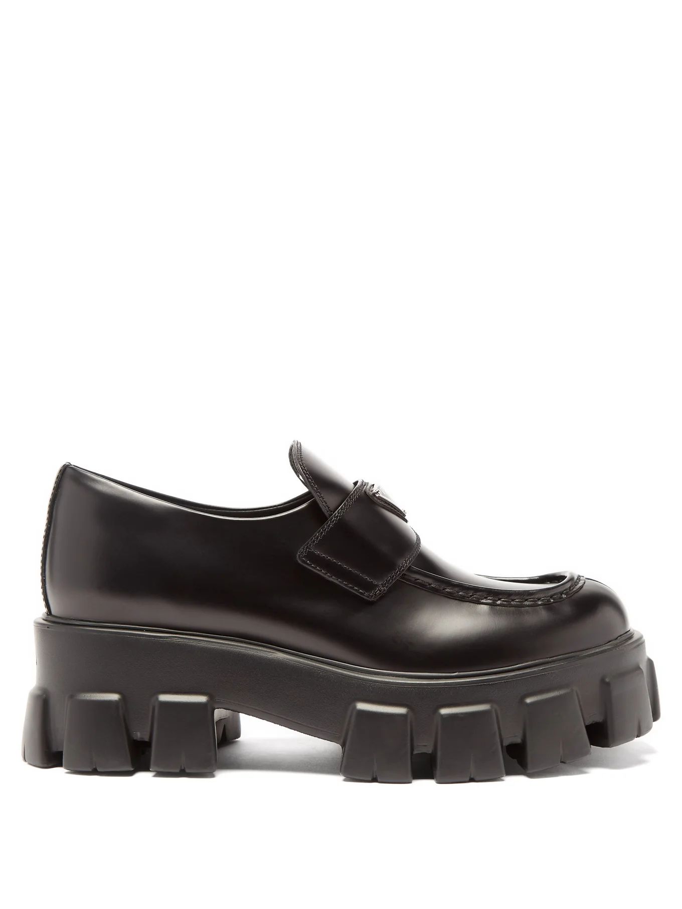 Triangle-plaque tread-sole leather loafers | Prada | Matches (UK)
