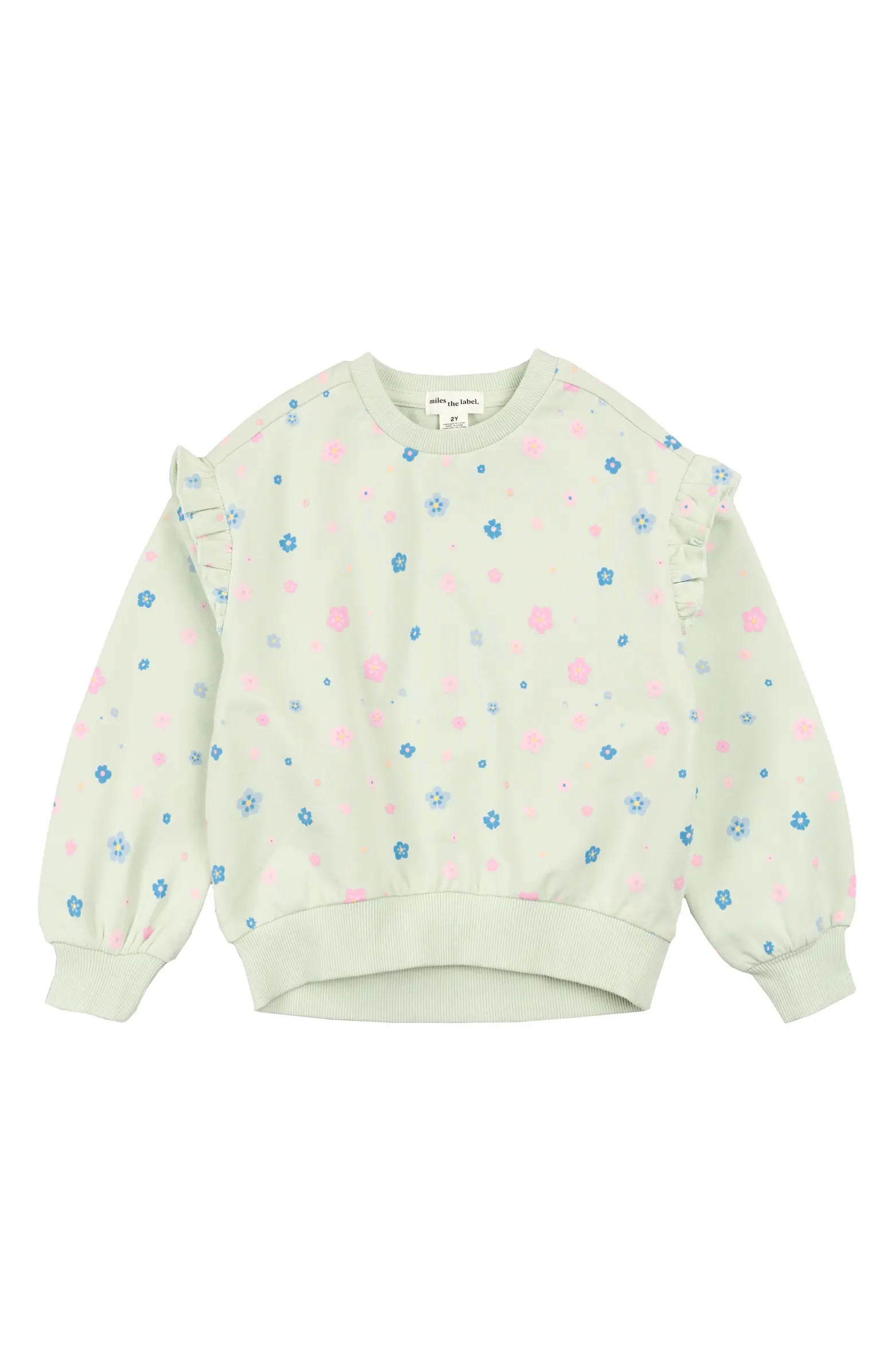 Kids' Floral Print Ruffle French Terry Sweatshirt | Nordstrom