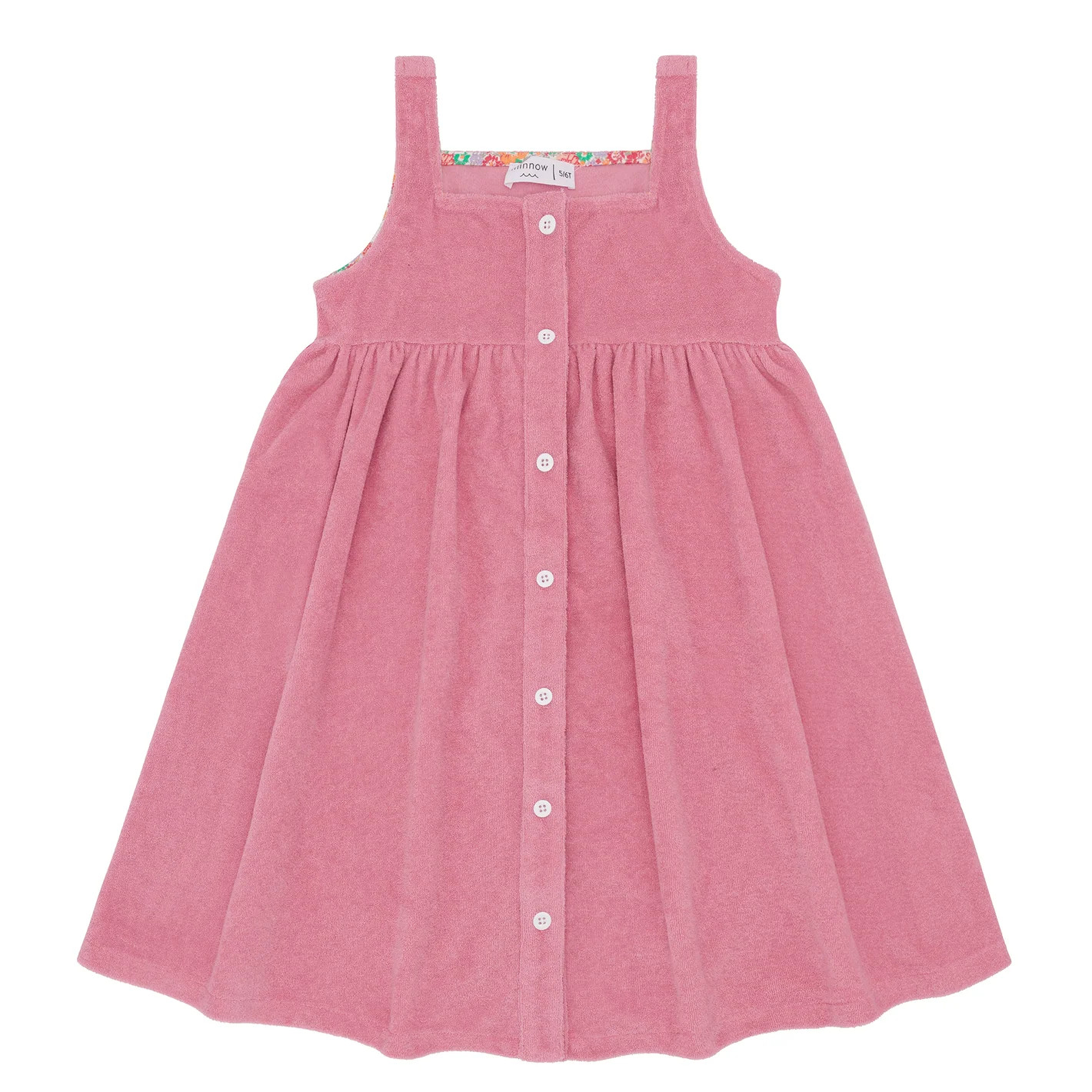 girls pink sands french terry square neck button up dress | minnow